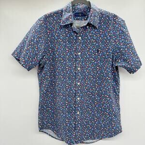 Ralph Lauren Micro Allover Floral Button Down Shirt Mens M Blue Short Sleeve